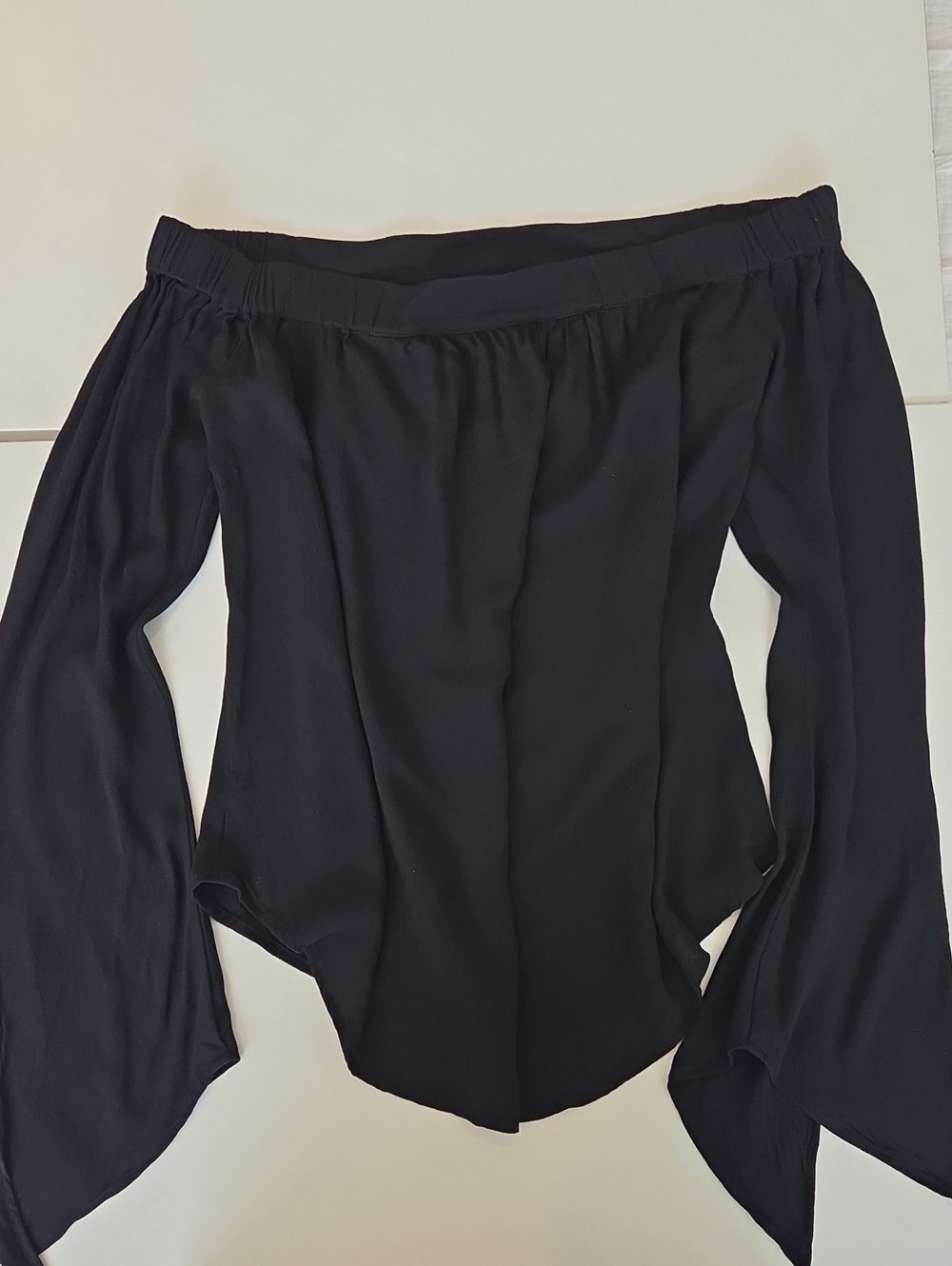 bp Black Off-Shoulder Blouse with Tie Cuffs